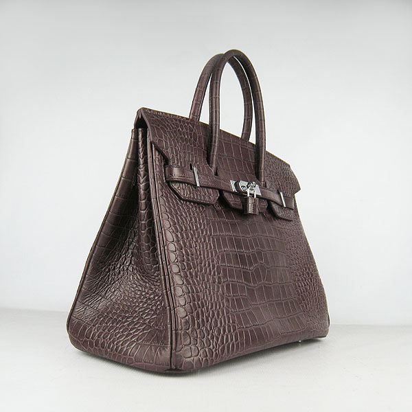 High Quality Fake Hermes Birkin 35CM Max Crocodile Veins Leather Handbag Brown 6089